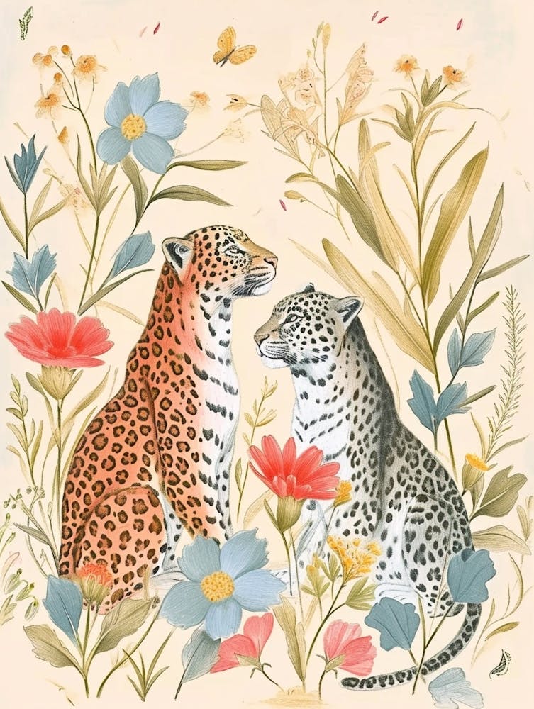Folksy Floral Animal Drawing Leopard 3
