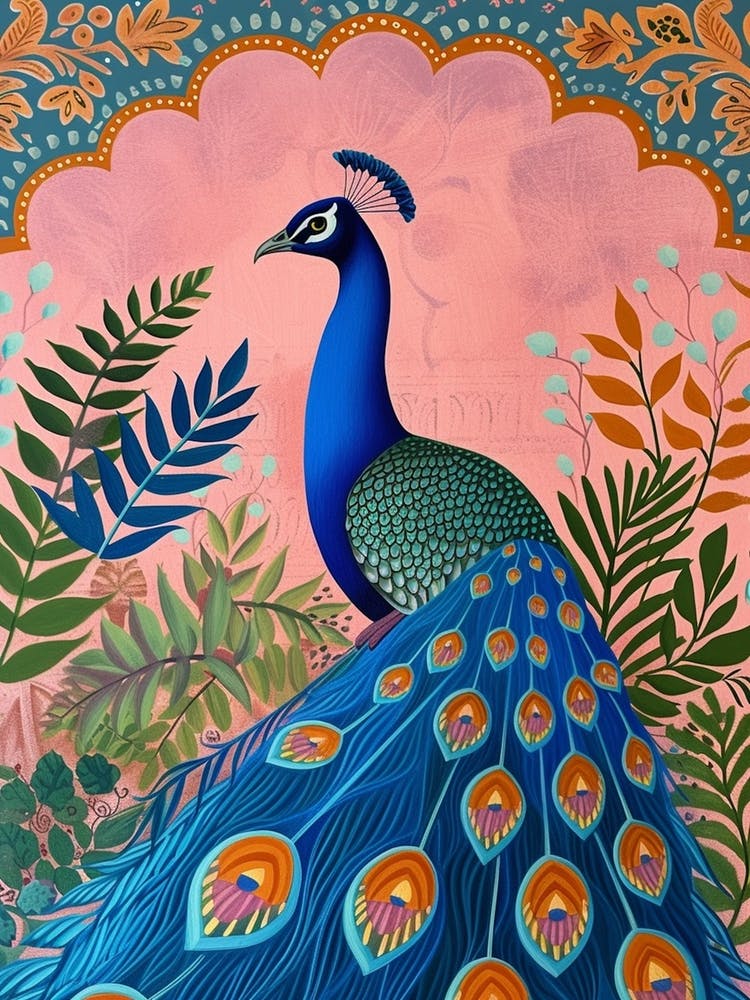 Folky Floral Peacock Portrait 5