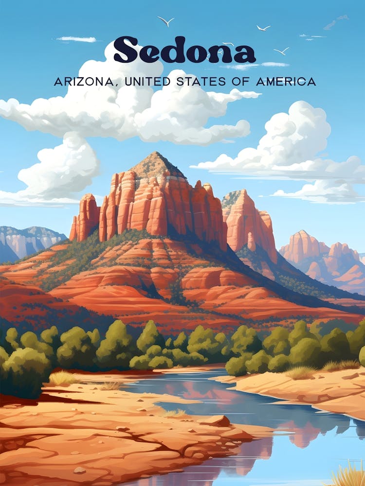 Sedona Arizona USA Mountain Travel Art Illustration