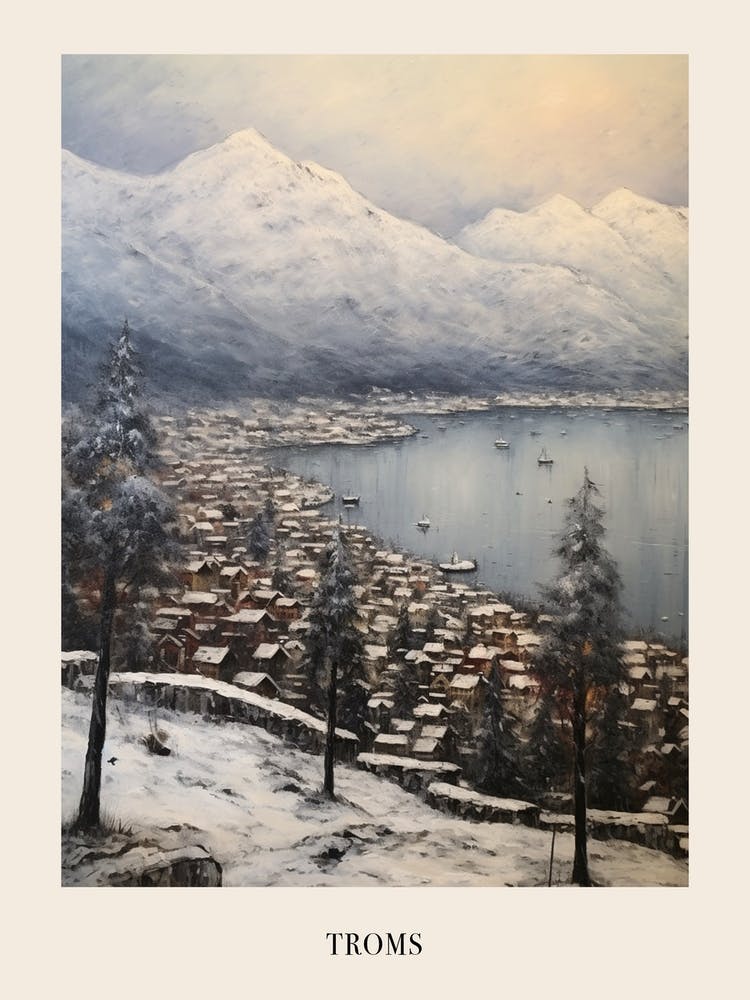 Vintage Winter Painting Poster Troms Norway 1