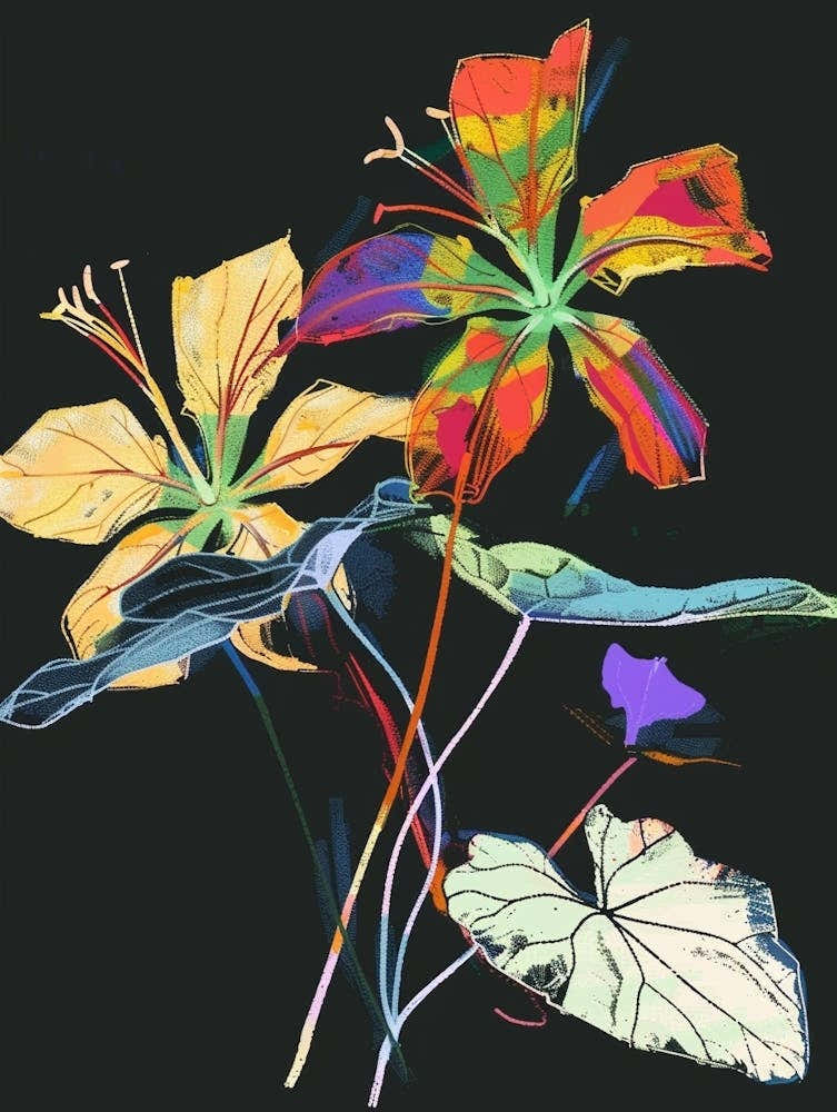 Neon Flowers On Black Nasturtium 1