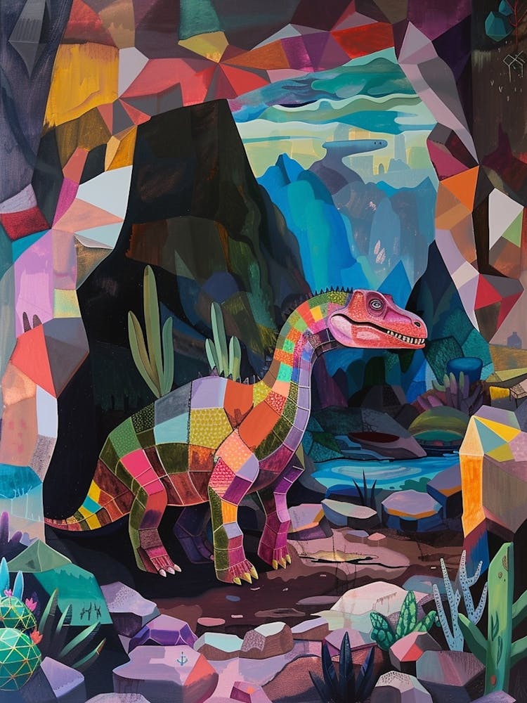 Colourful Dinosaur In A Crystal Cave 3