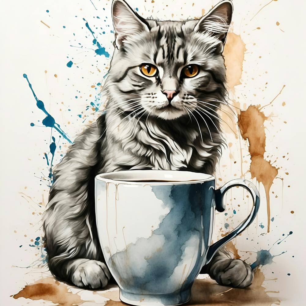 Cat With A Cup Of Coffee