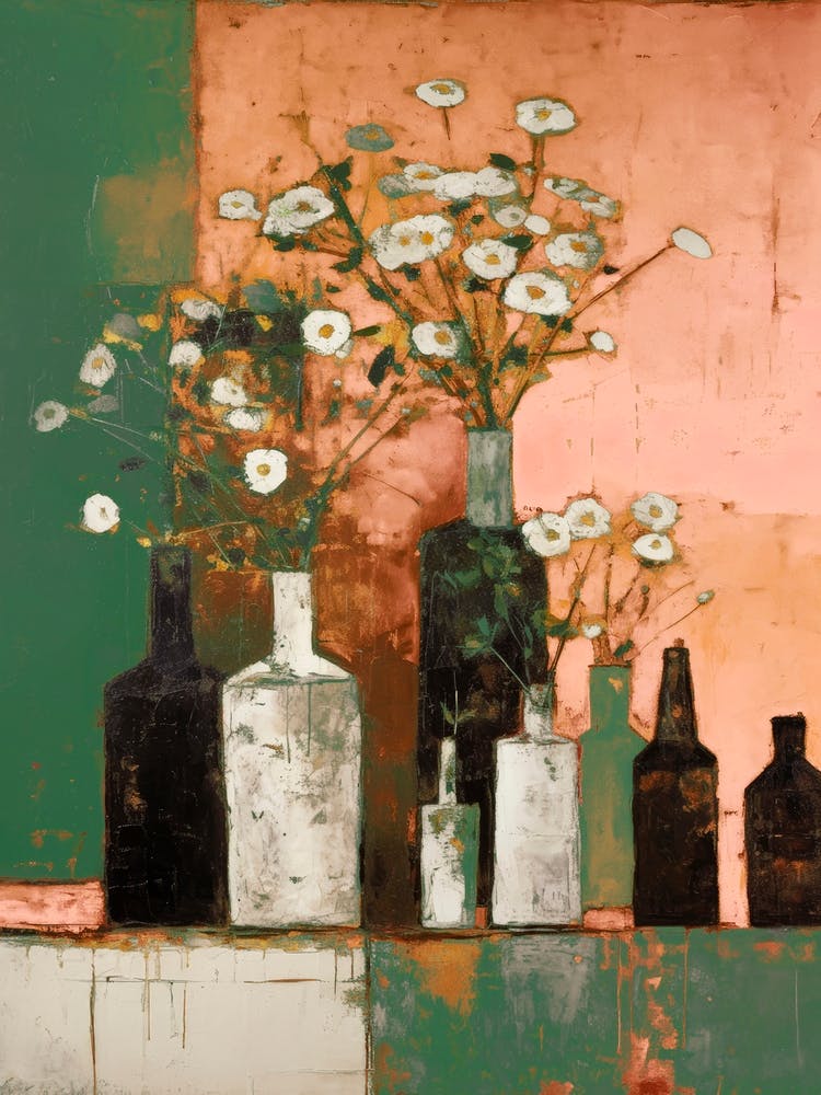 Bottles And Flowers Still Life