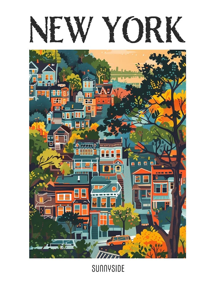 Sunnyside New York Colourful Silkscreen Illustration 3 Poster