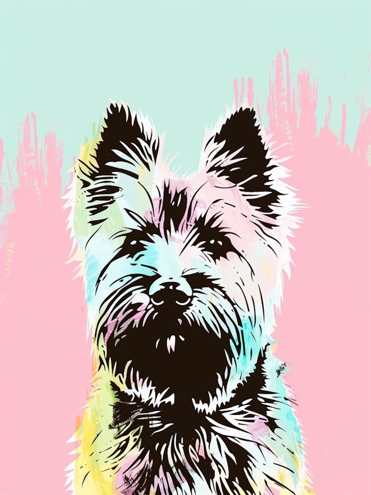 Chien Terrier - Illustration aquarelle et lignes pastel 3