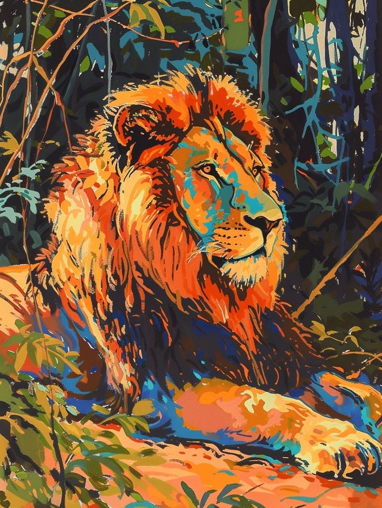 Southwest African Lion Resting In The Sun Fauvist Painting 2