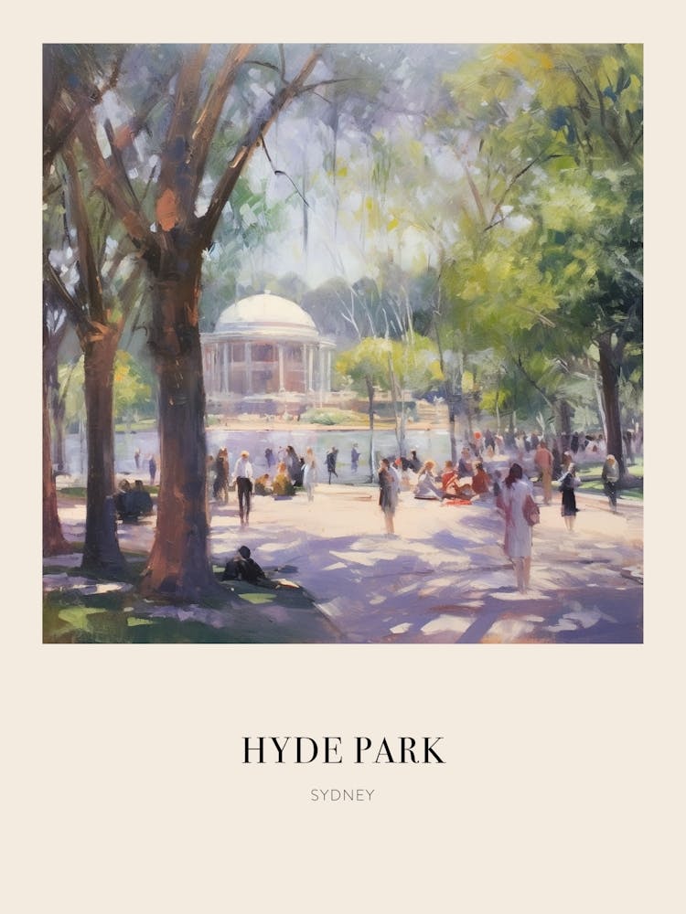 Hyde Park Sydney Australia Vintage Cezanne Inspired Poster