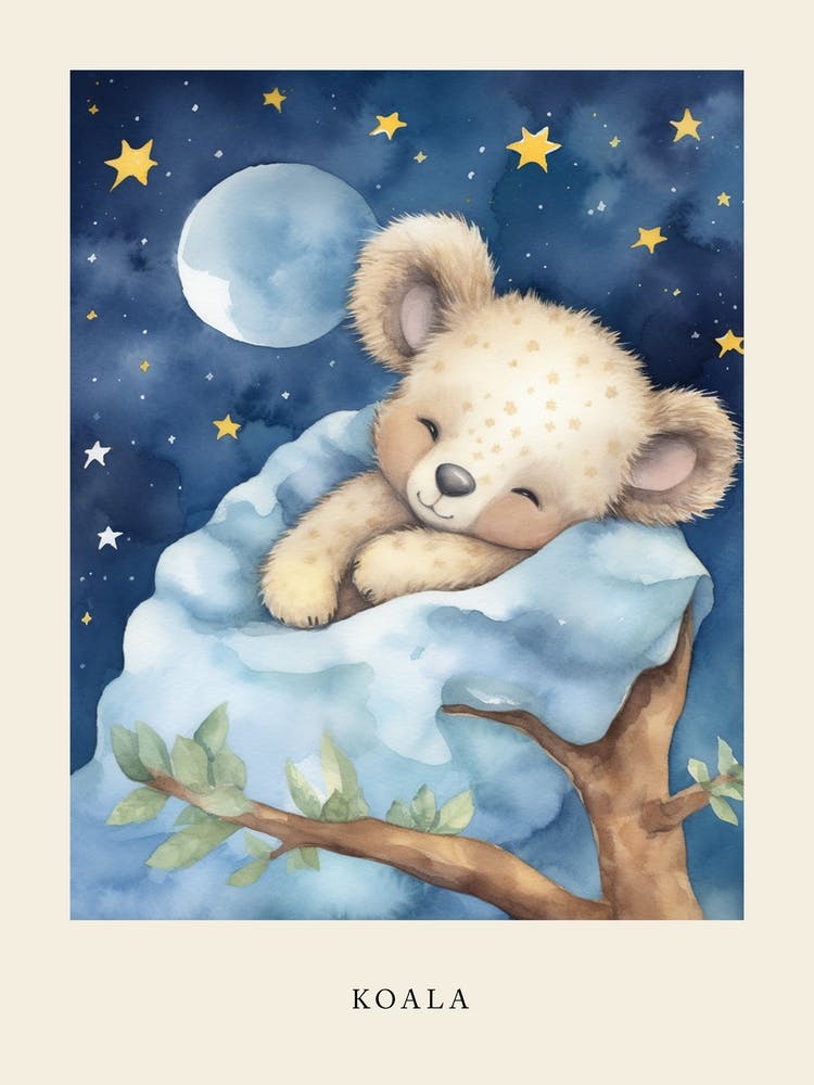 Baby Koala 1 Sleeping In The Clouds Nursery Poster
