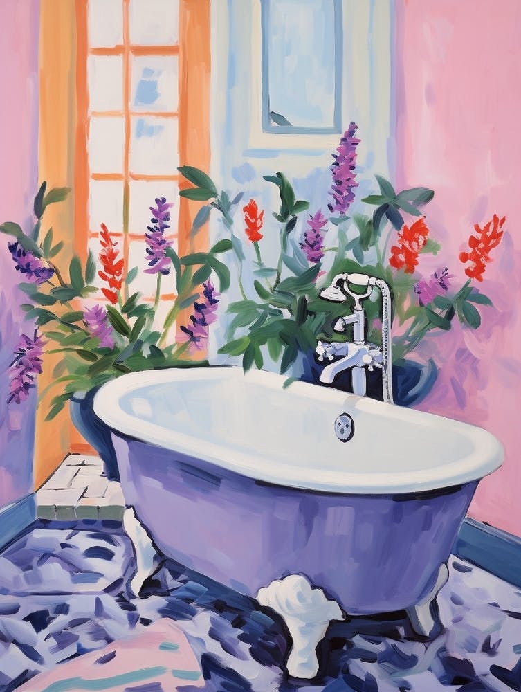 A Bathtube Full Lavender In A Bathroom 1