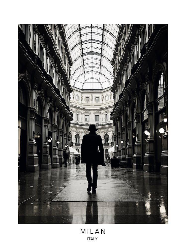 Poster Of Milan, Italy, Black And White Analogue Photography 3