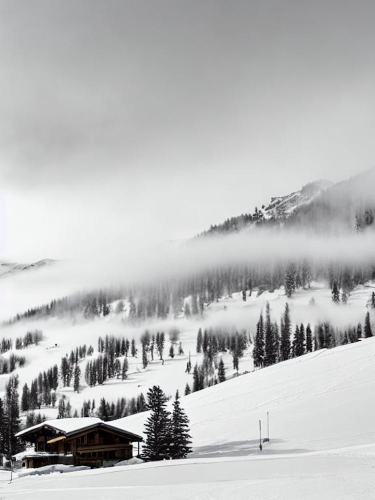 Val D'Isère, France Black And White Skiing Poster