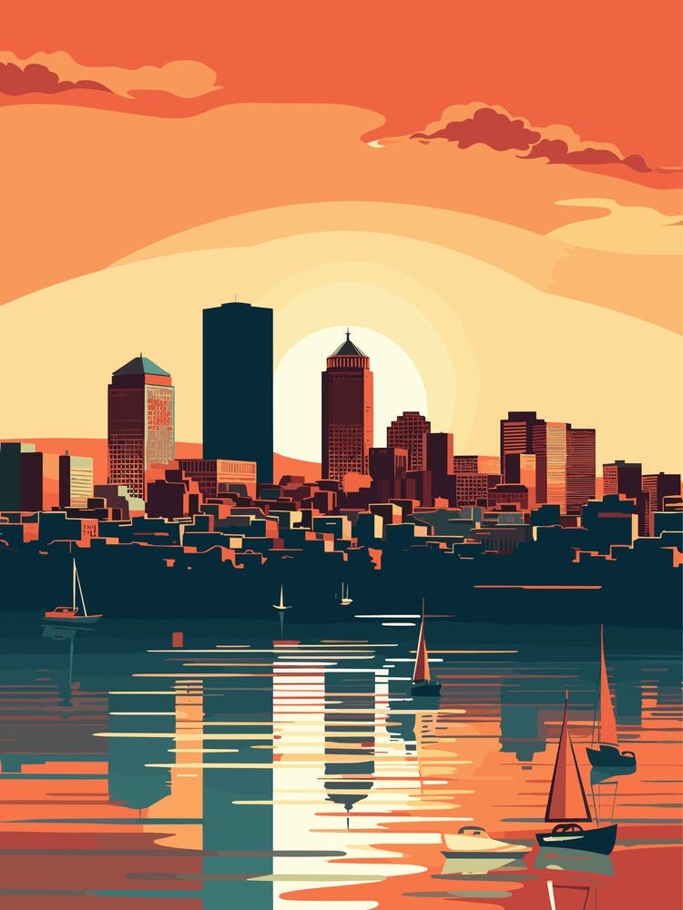 Boston Skyline At Sunset