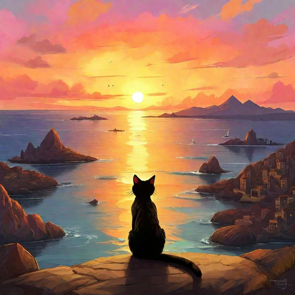 Cat At Sunset