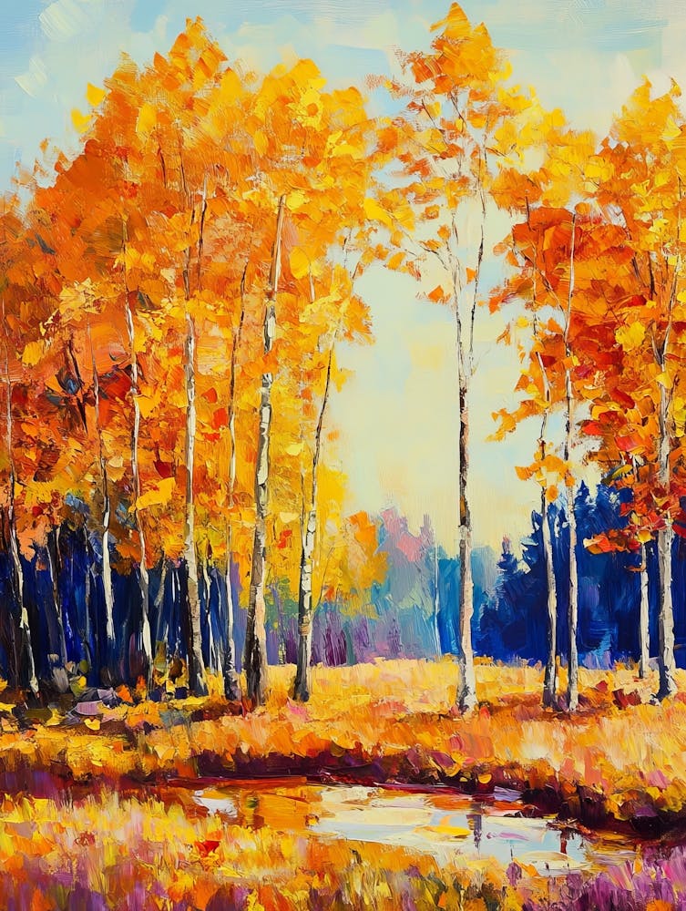 Aspen Trees In Autumn Oil Painting Landscape