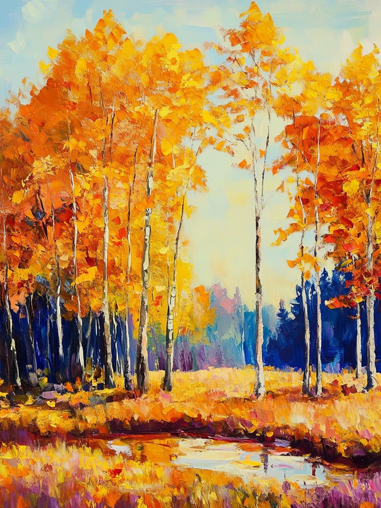 Aspen Trees In Autumn Oil Painting Landscape