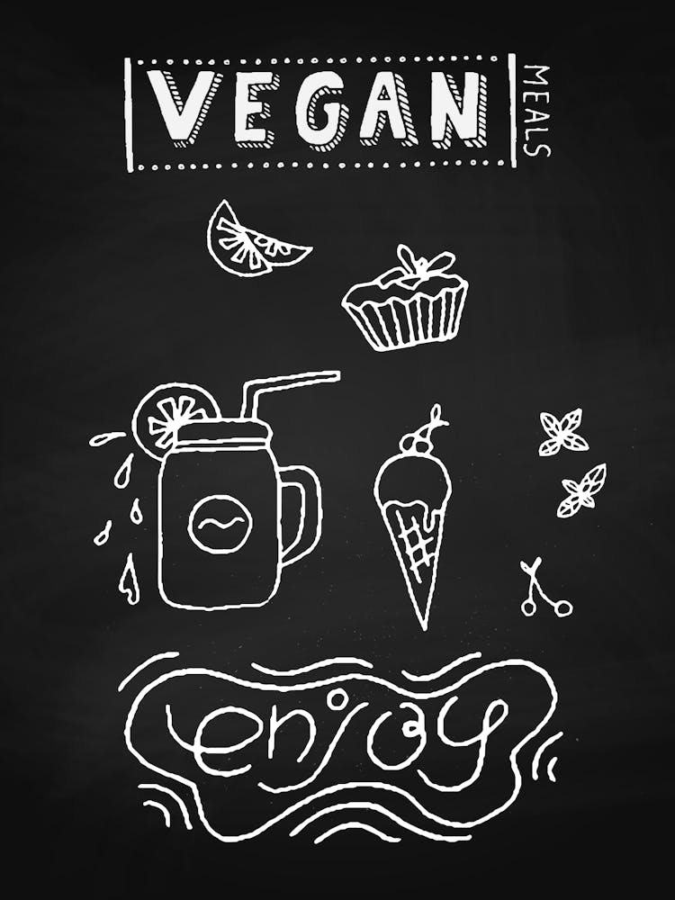 Vegan Enjoy Chalkboard Drawing- food poster, kitchen wall art