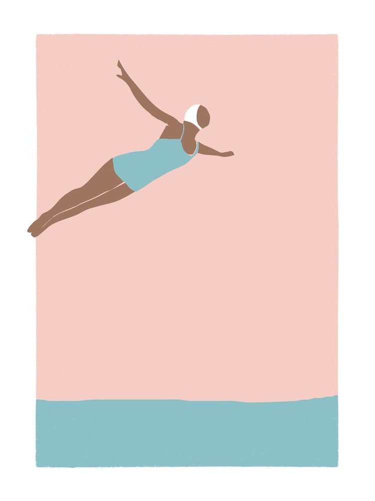 Art Deco Style Diving woman in pink