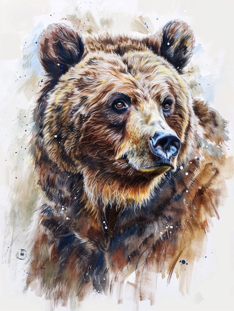 Ours Grizzly Aquarelle Pastel 1