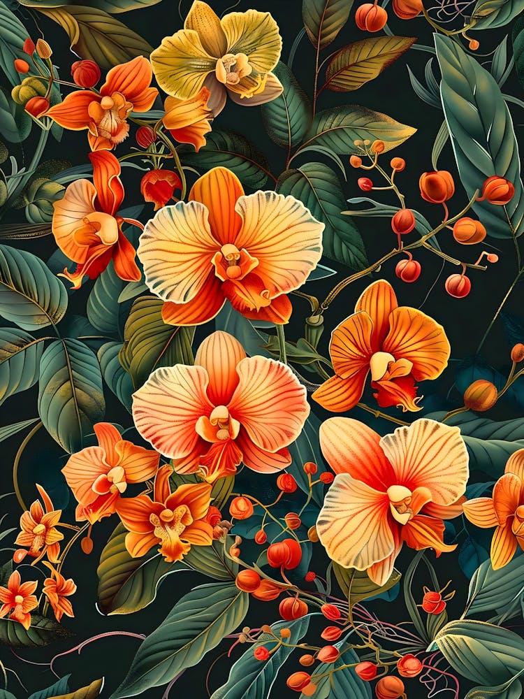 Orchids On A Black Background