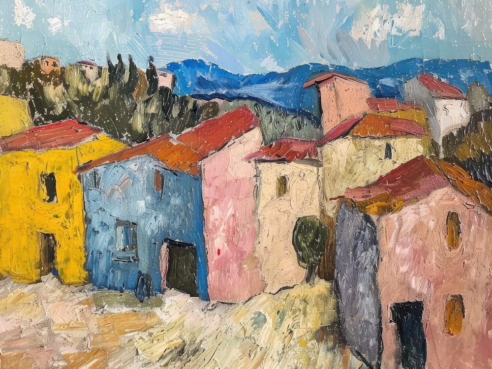 Village Gem Painting Inspired By Paul Cezanne