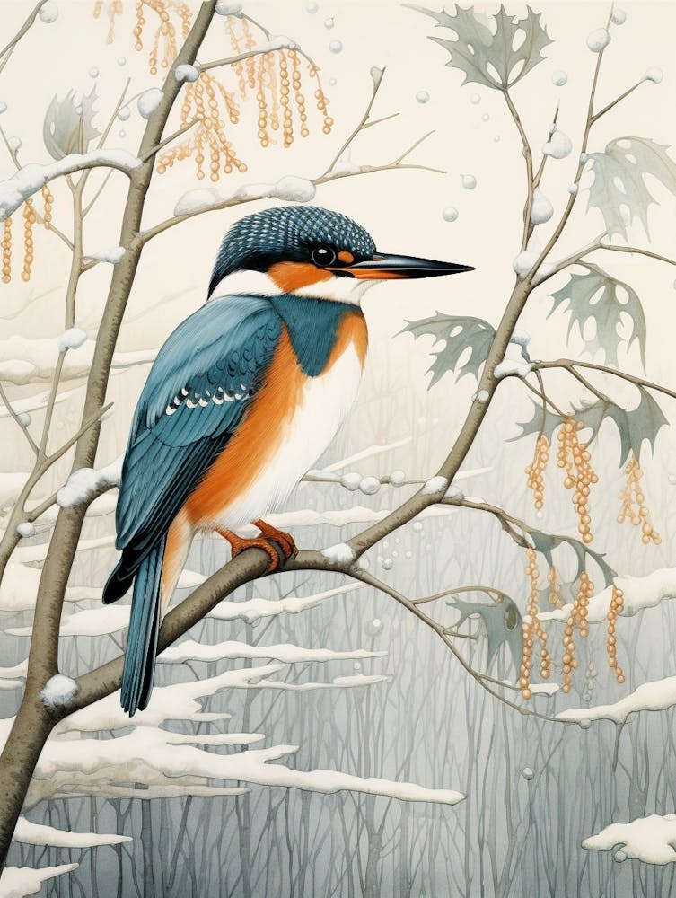 Winter Bird Painting Kingfisher 1