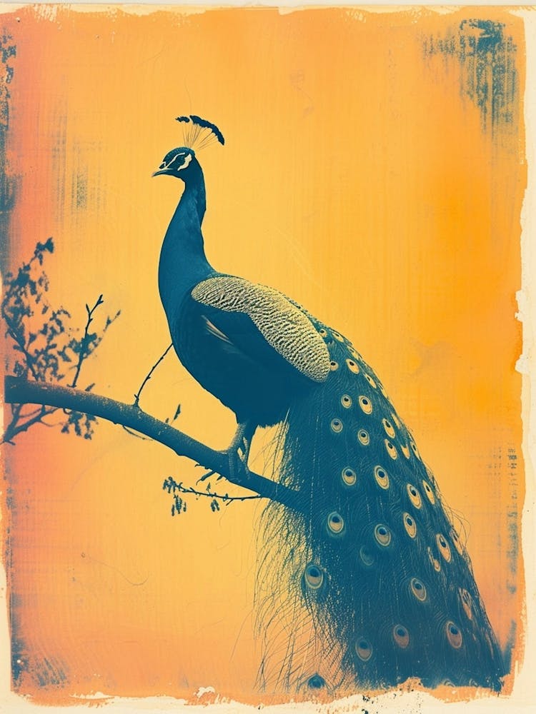 Orange & Blue Peacock Cyanotype Inspired 4