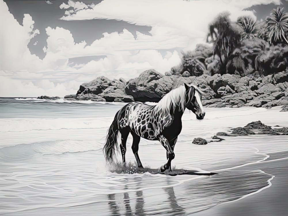 A Horse Oil Painting In Lanikai Beach Hawaii, Usa, Landscape 4