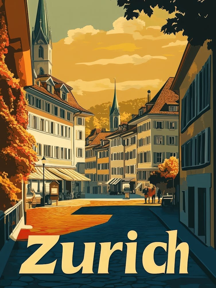 Aihrgdesign A Retro Travel Poster For Zurich 2