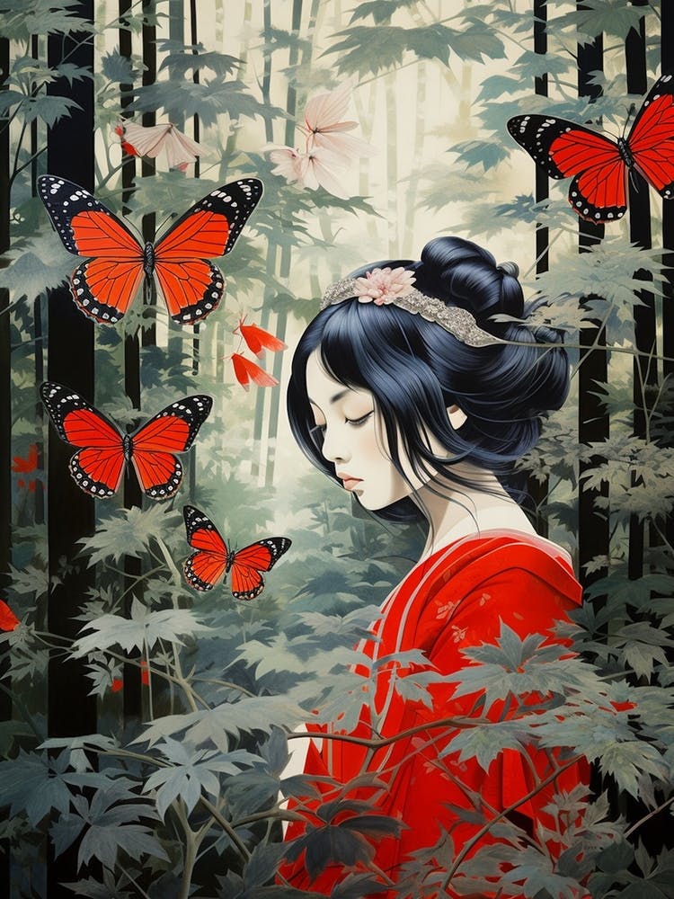 Person In The Woodlands With Butterflies 2