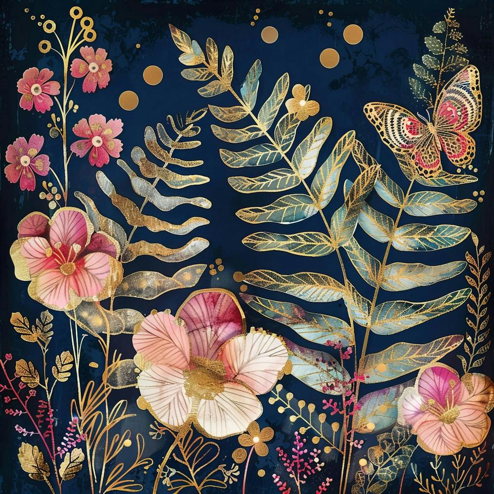 Ferns And Pink Flowers