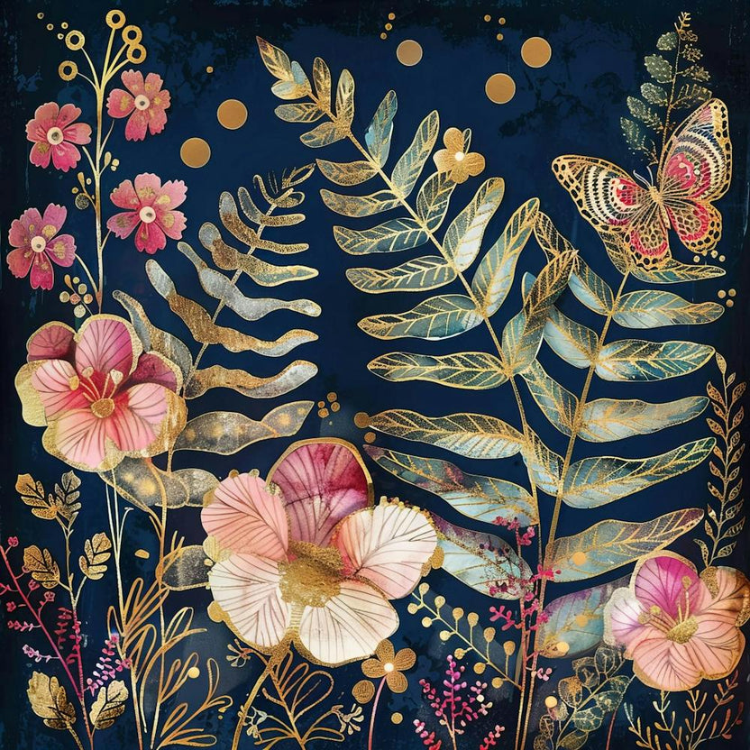 Ferns And Pink Flowers