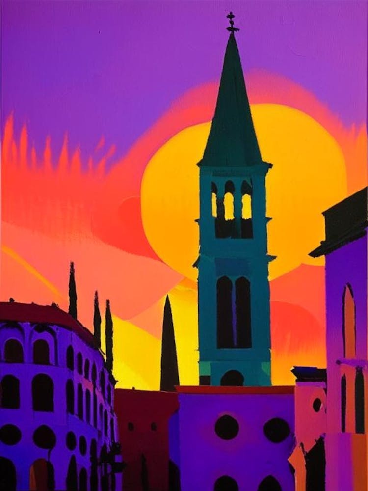 Abstrakter Sonnenaufgang über Kirche