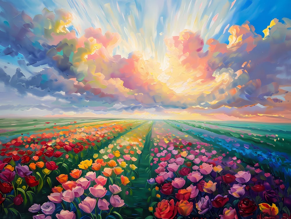 Tulip Field Under Sunshine