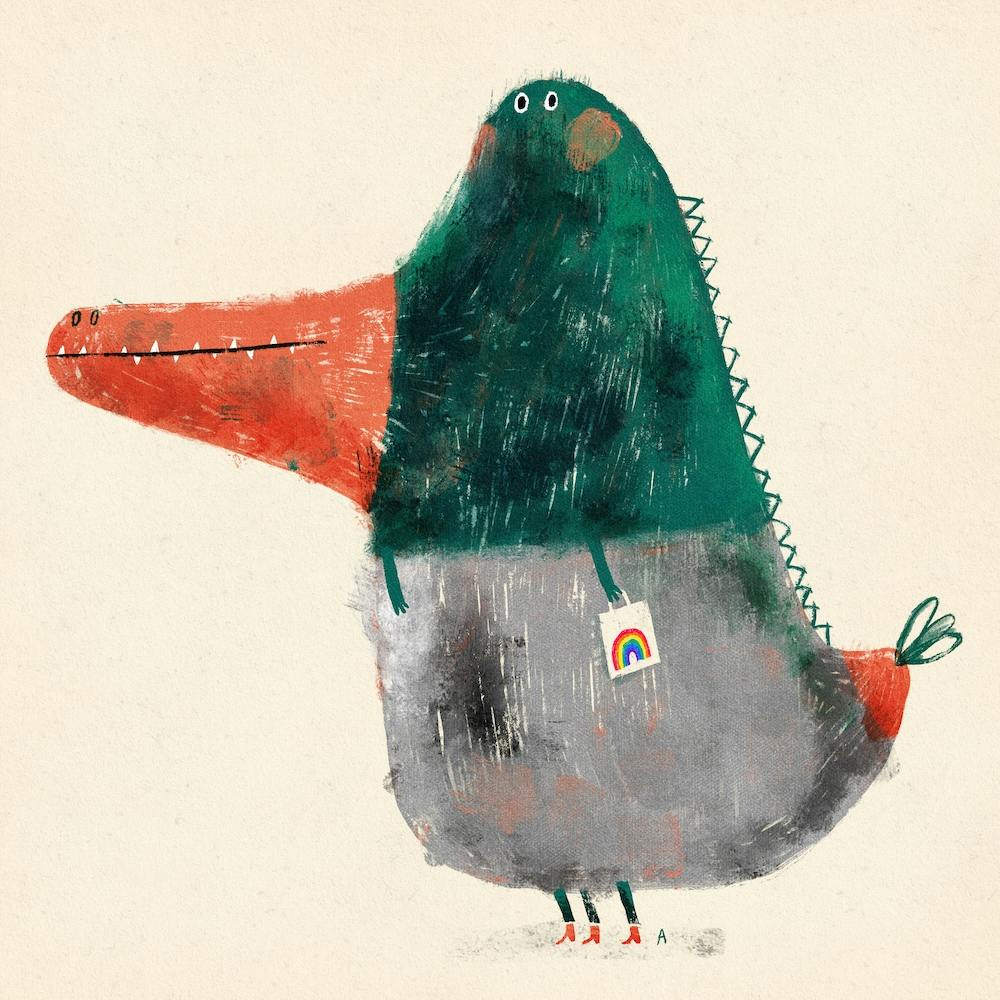 Duck With Rainbow Tote Bag Square