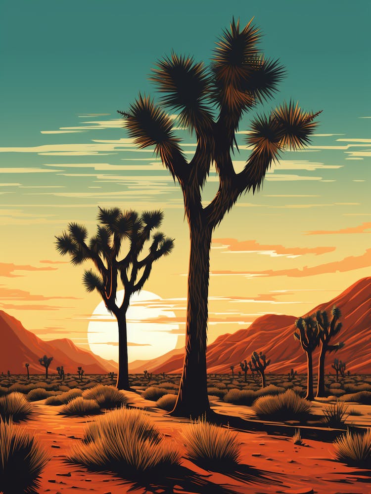 Retro Illustration Of A Joshua Trees At Dusk In Desert 2