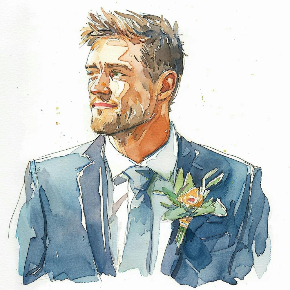 Watercolor Grooms Boutonniere 171