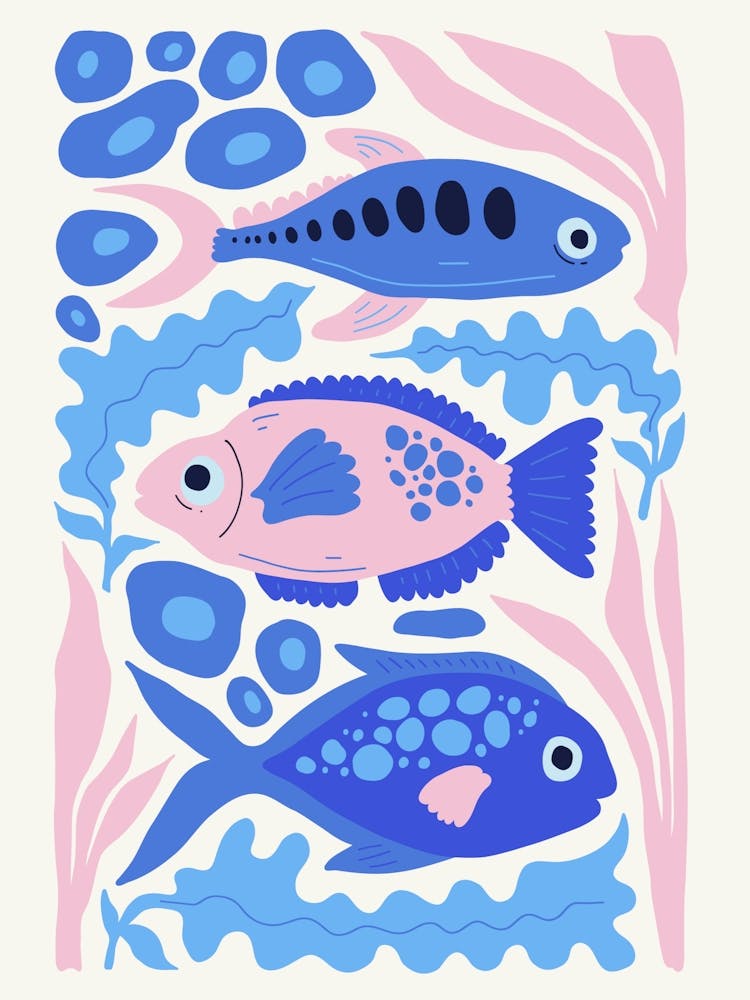 Blue And Pink Fish Ocean Collection Boho 2