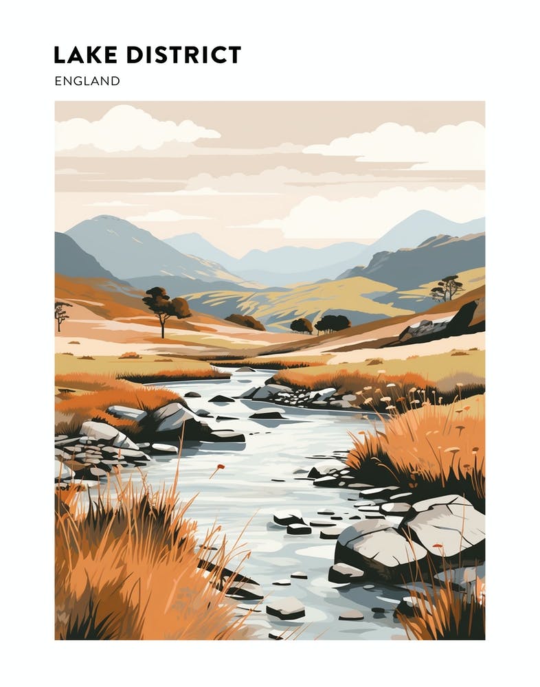 Lake District National Park England 4 Hiking Trail Landscape Poster