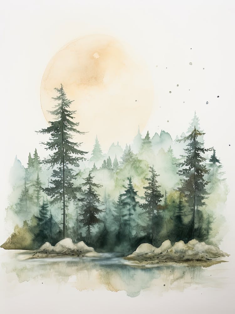 Watercolour Of Valdivian Rainforest   Chile And Argentina 1