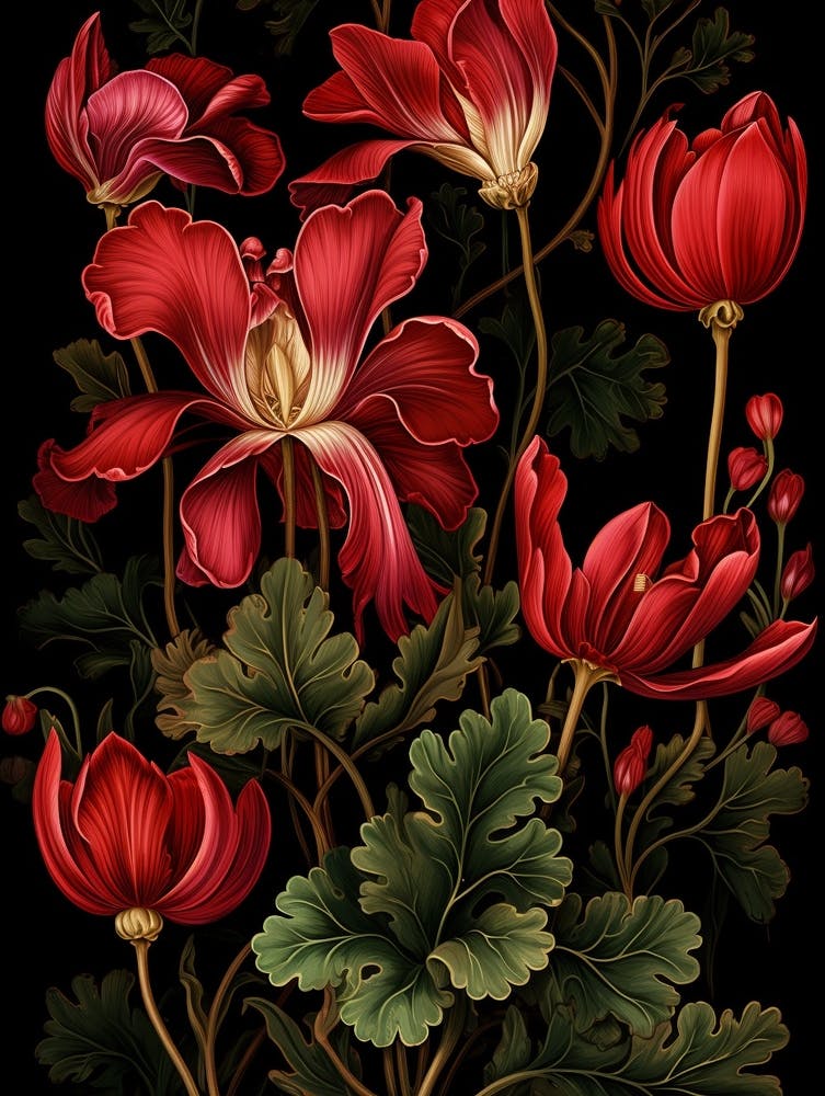 Cyclamen 1 William Morris Style Winter Florals