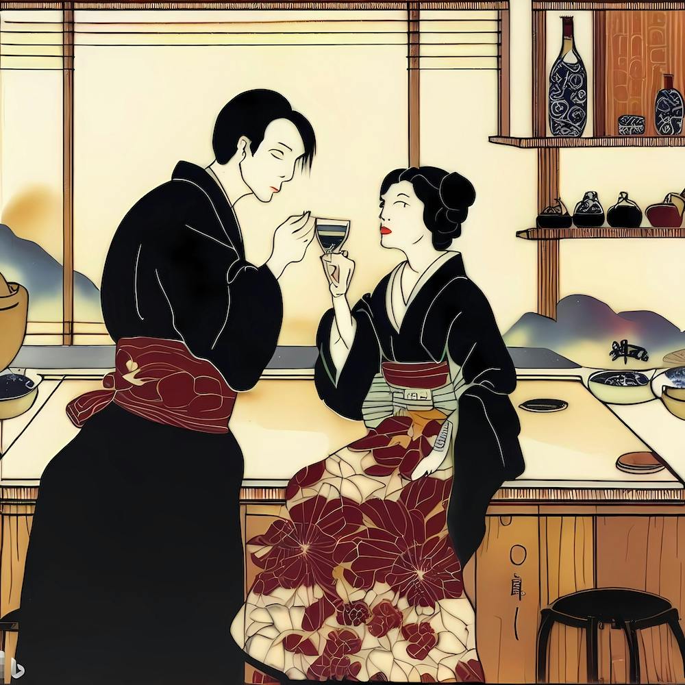 Asian Couple Drinking Wine