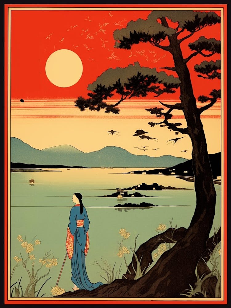 Lake Biwa Japan Vintage Travel Art 3