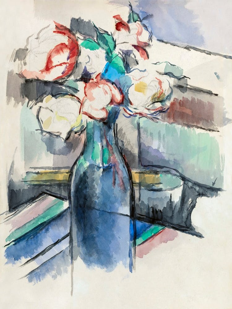 Roses In A Bottle (1900 1904), Paul Cézanne