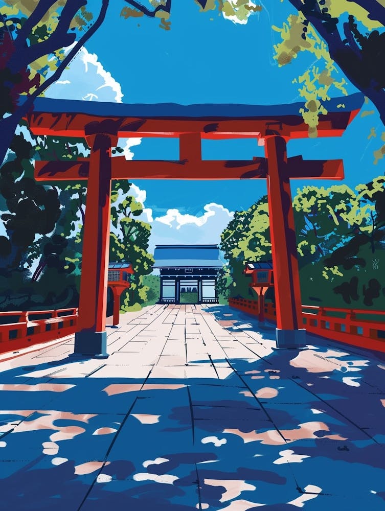Meiji-Schrein Tokio 4 Farbenfrohe Illustration