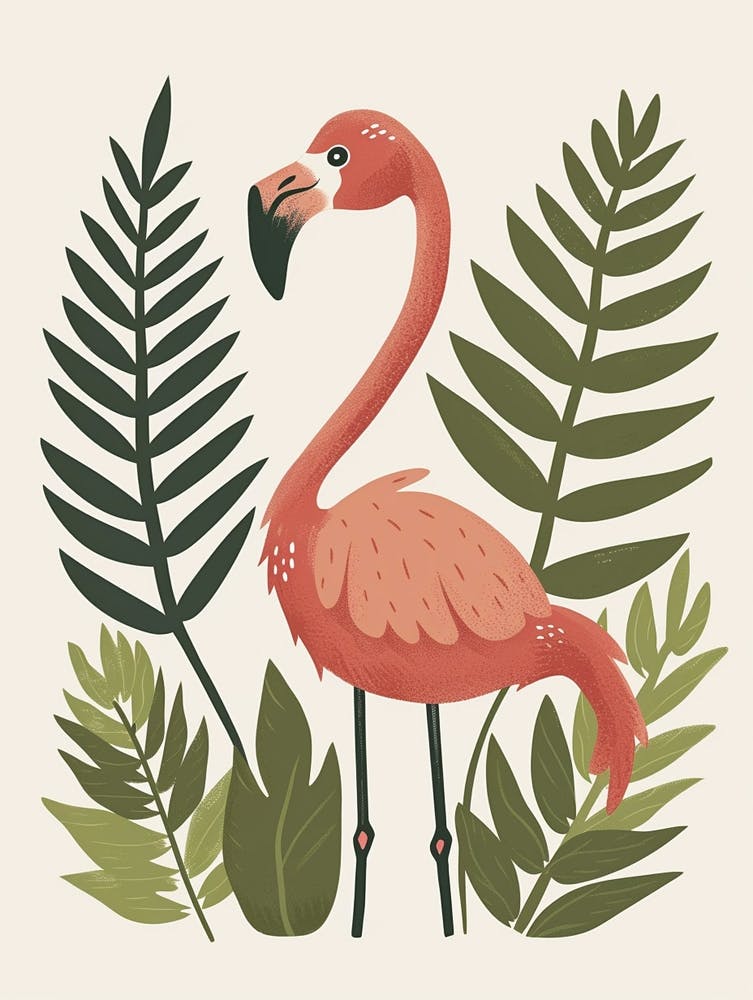 Jamess Flamingo und Farne Minimalistische Illustration 3