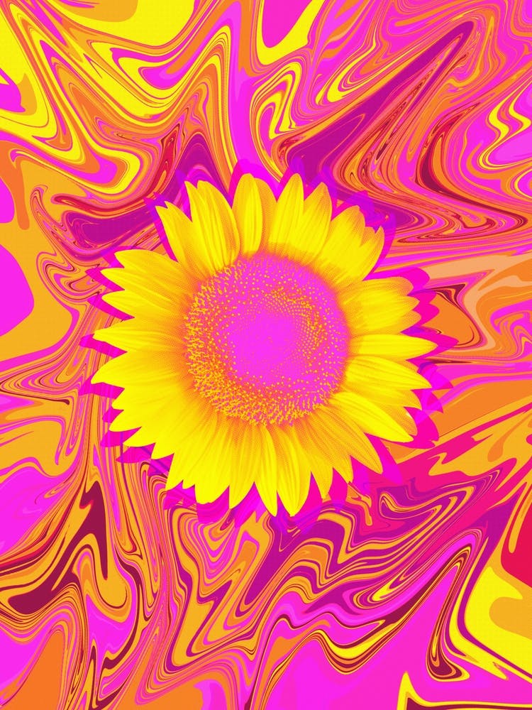 Trippy 1970s Sunflower Swirl