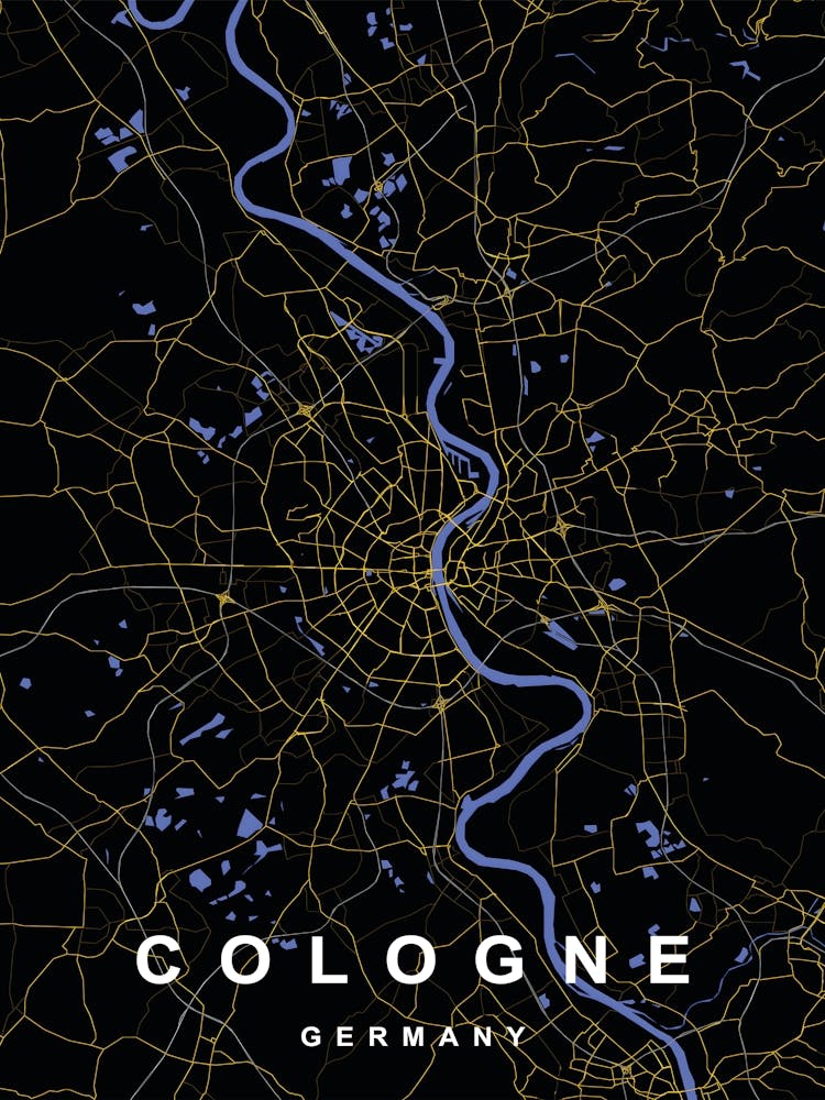 Cologne Germany City Map Black and Gold