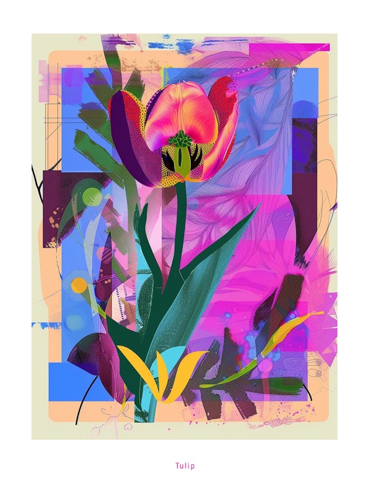 Tulip 1 Neon Flower Collage Poster