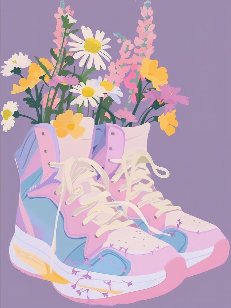 Retro Sneakers With Flowers 90s Illustration 4